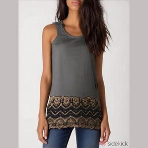 LOGO Lori Goldstein Gray and Black Lace Tunic Top Size XXS  Sleeveless NWOT